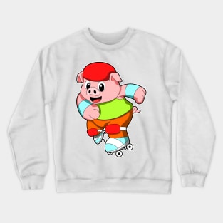 Pig at Inline skating with Inline skates & Helmet Crewneck Sweatshirt